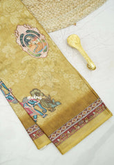 Premium printed silk mugal painting prints Elephants - Golden yellow